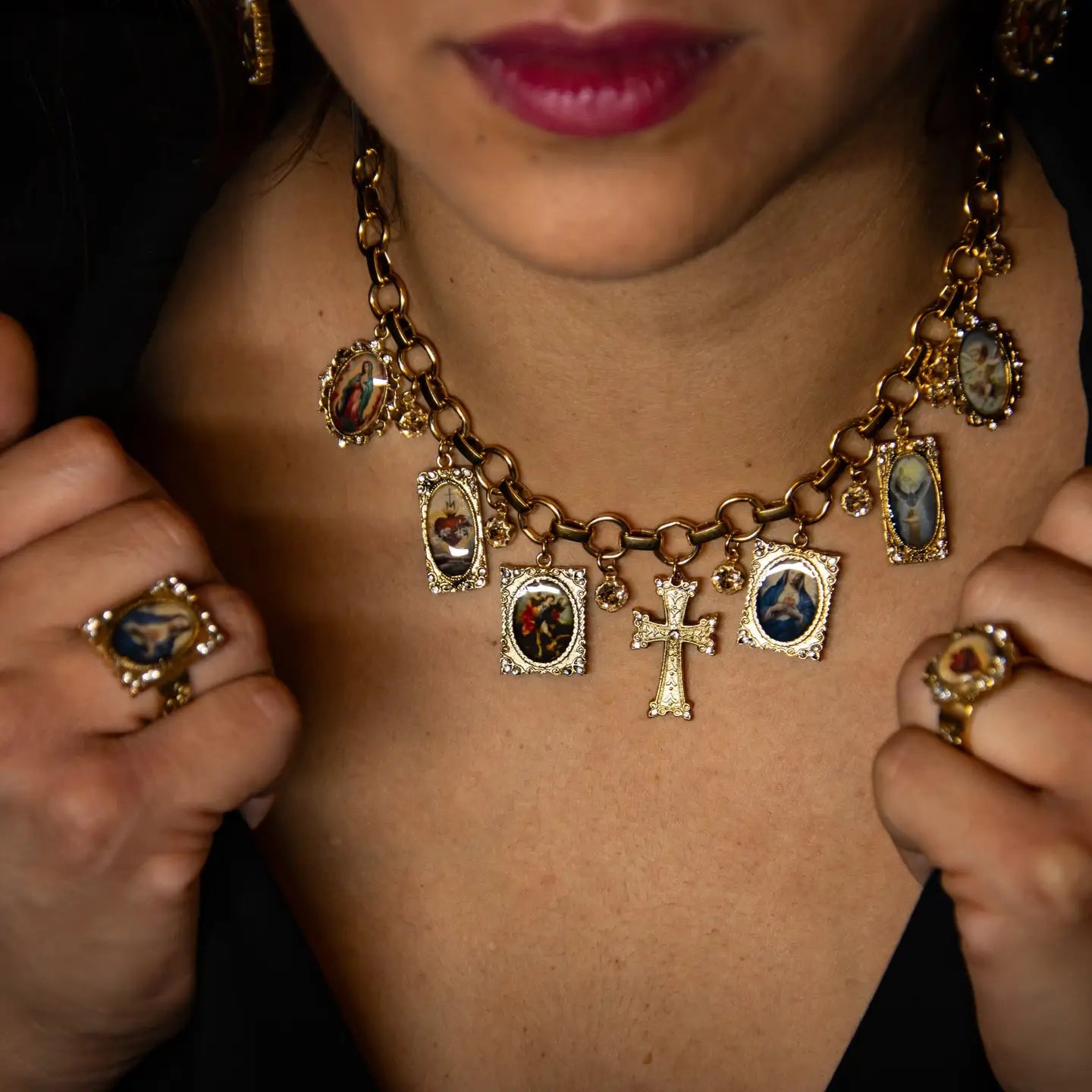 Retablo Framed Charm Necklace Gold