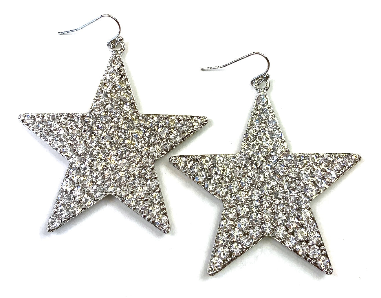 Blinged Star Silver Dangle Earrings