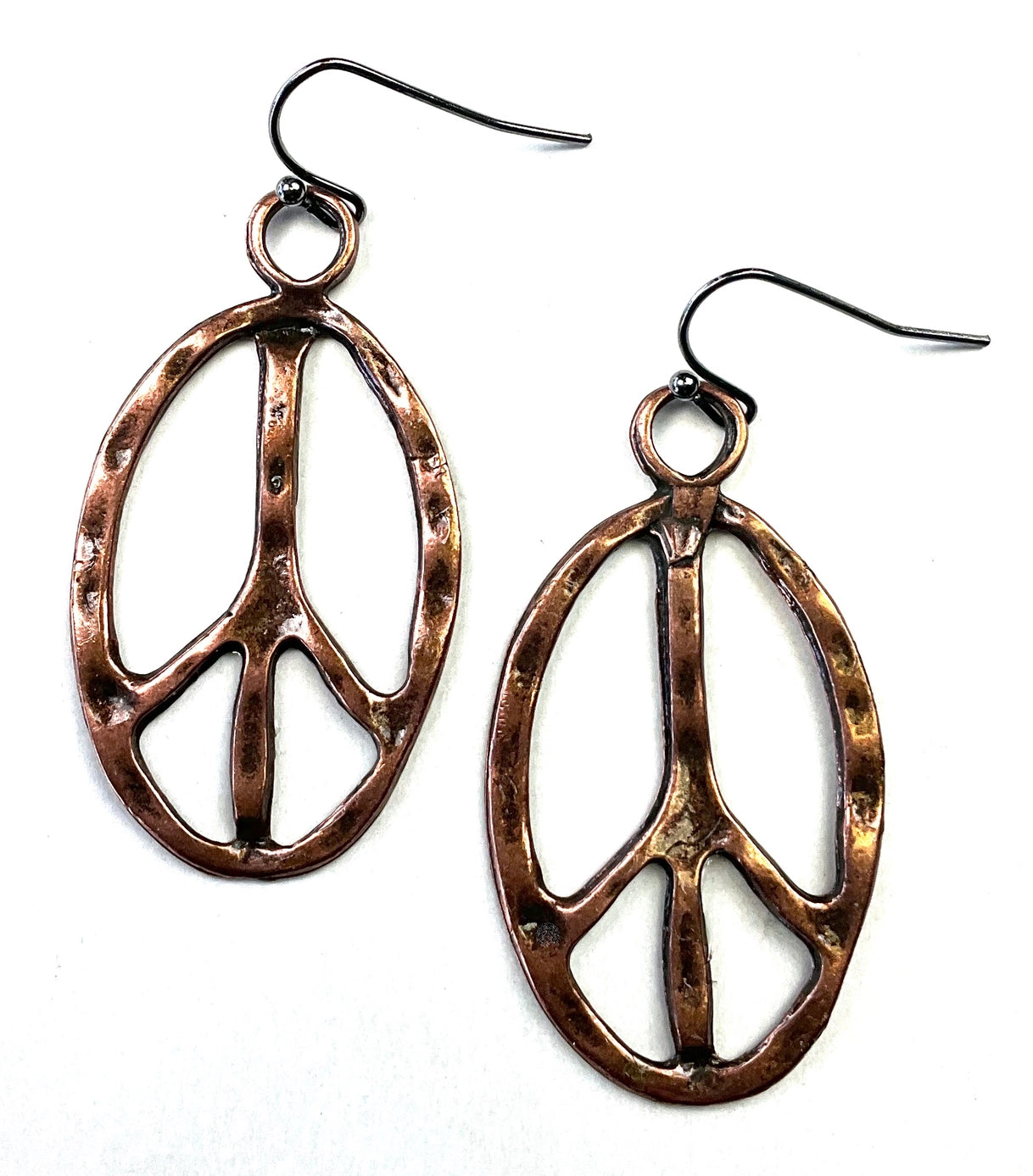 Oval Peace Sign On Wire Dangle Earrings