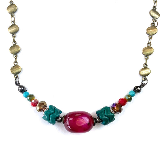 Rhinstoned Drop W/Pearl On Hook Necklace