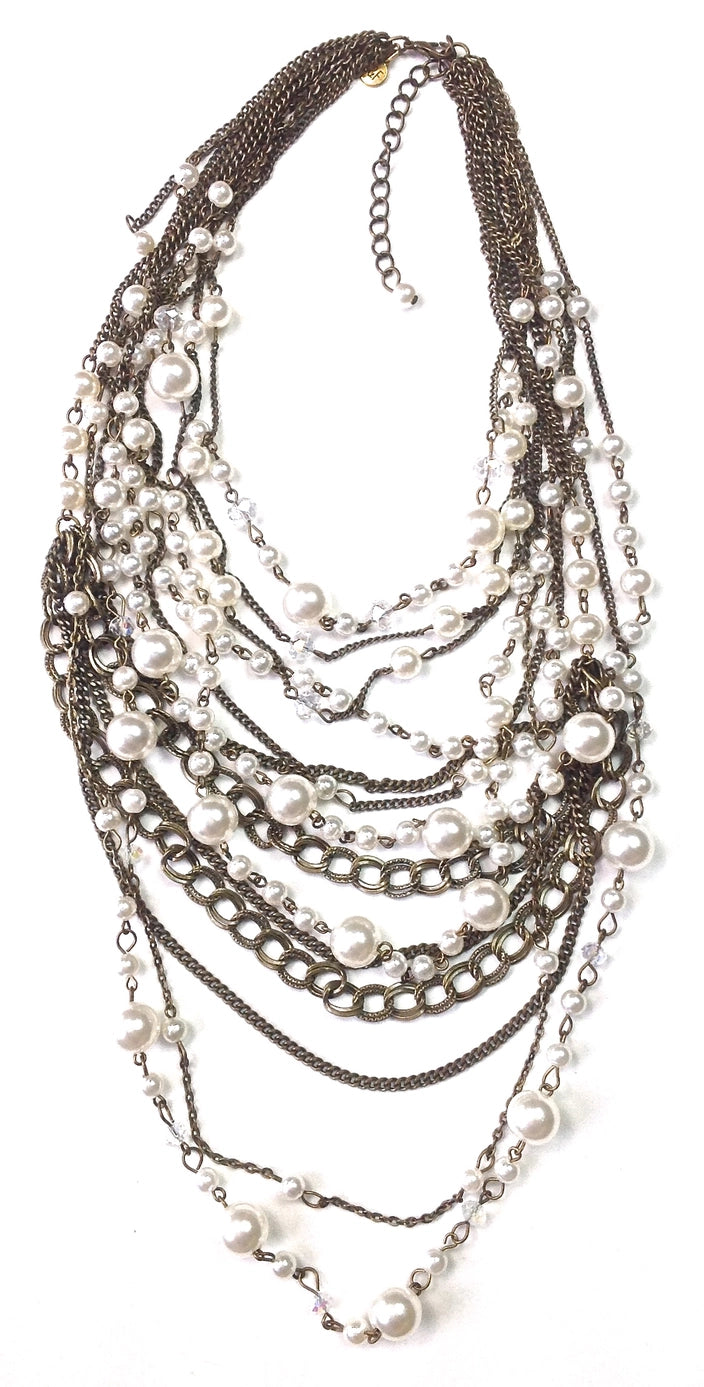 The Siren: Multi Std. Linked Pearl & Chain Statement Necklace