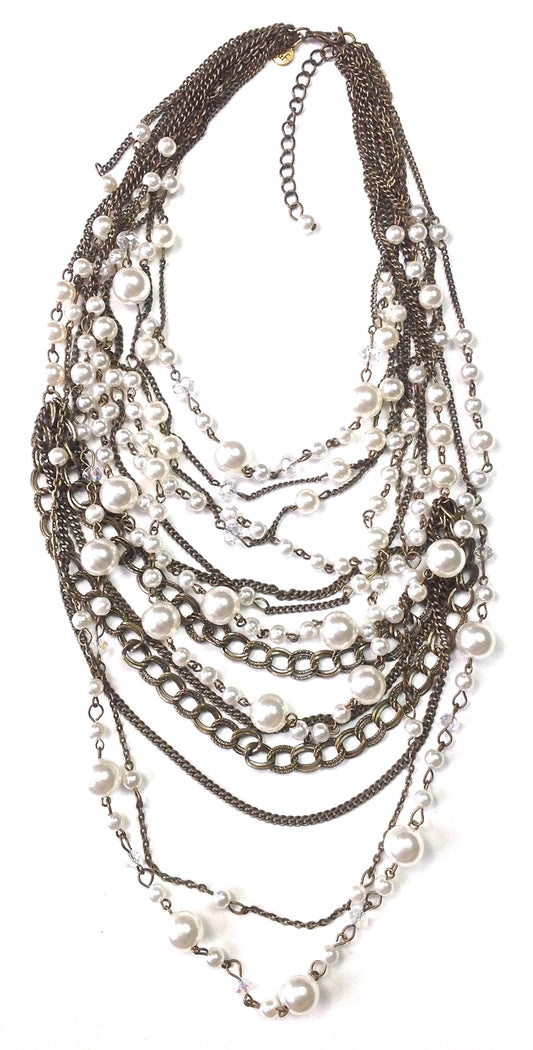 The Siren: Multi Std. Linked Pearl & Chain Statement Necklace