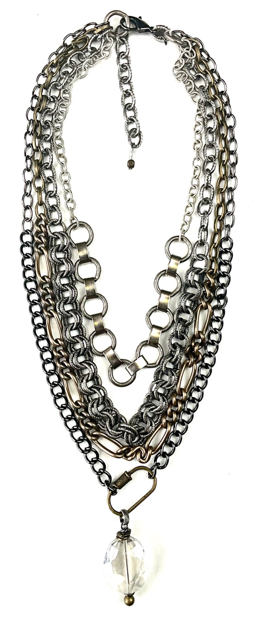 The Bella Donna: Mixed Chains Multi Strand W/Carabiner Necklace