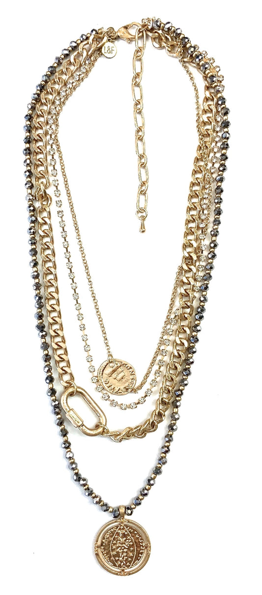 Betsy’s Best Gold Mixed Chains Layered & Faux Carabiner Pendant Necklace