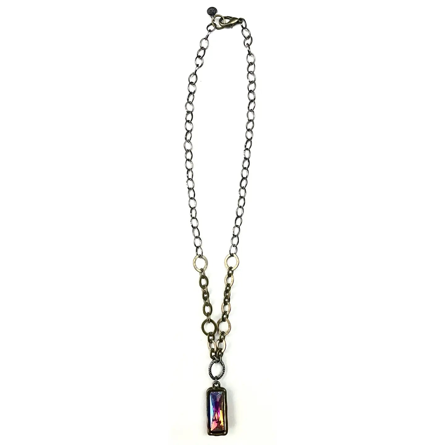 Aurora: Mixed Chain Short W/Rect. Crystal Pendant Necklace
