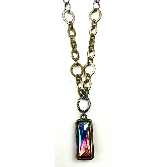 Aurora: Mixed Chain Short W/Rect. Crystal Pendant Necklace