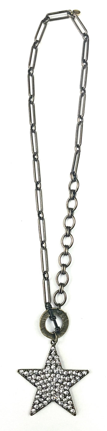 Superstar: Rhinetsone Star Pendant/Brass Necklace