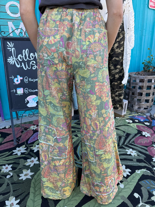 Wide Leg Patchwork Floral Pants