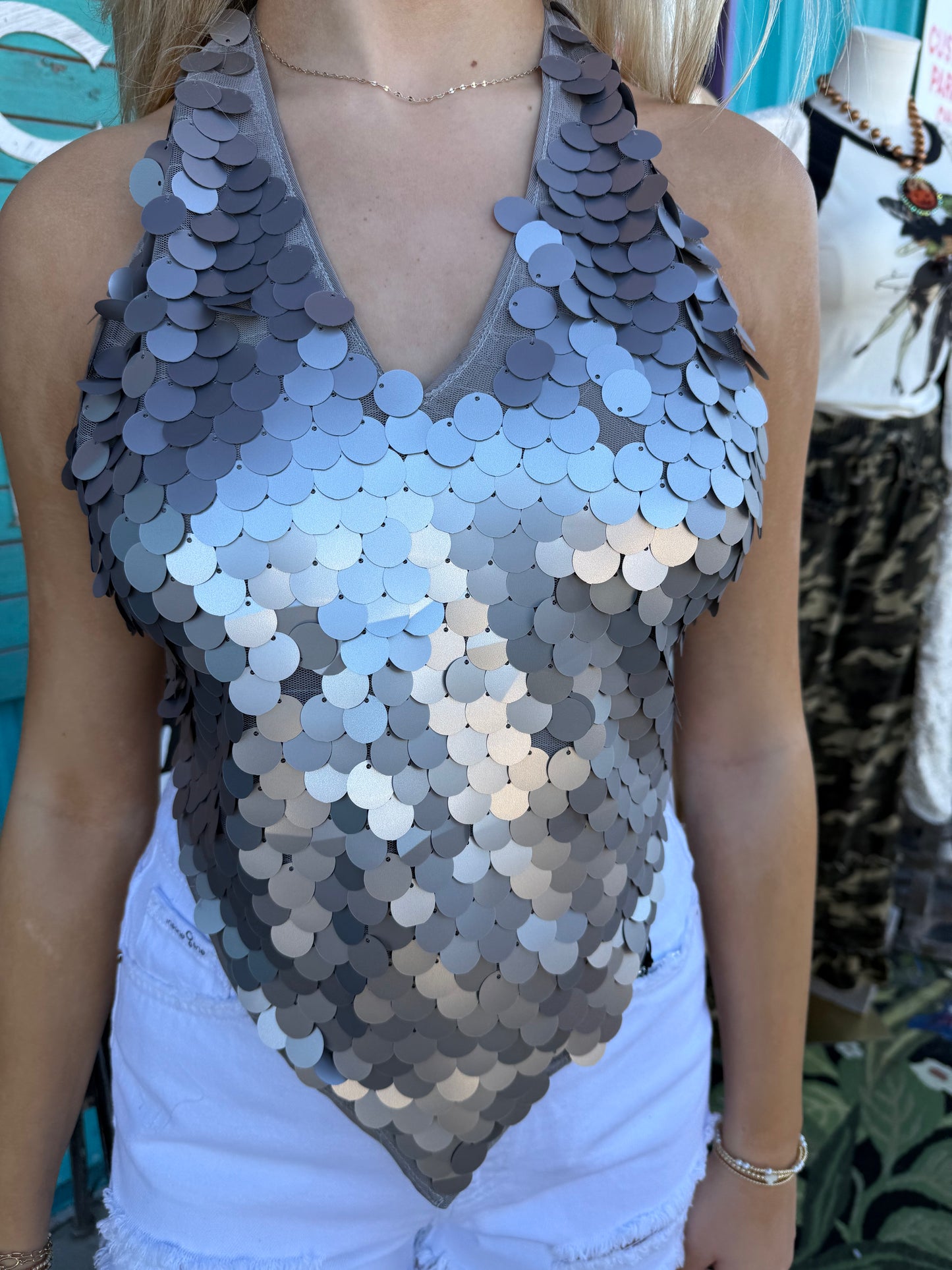 DION HALTER NECK SEQUIN TOP