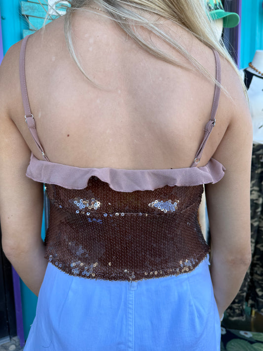 Sequin Butterfly Split Front Tie Camisole Top