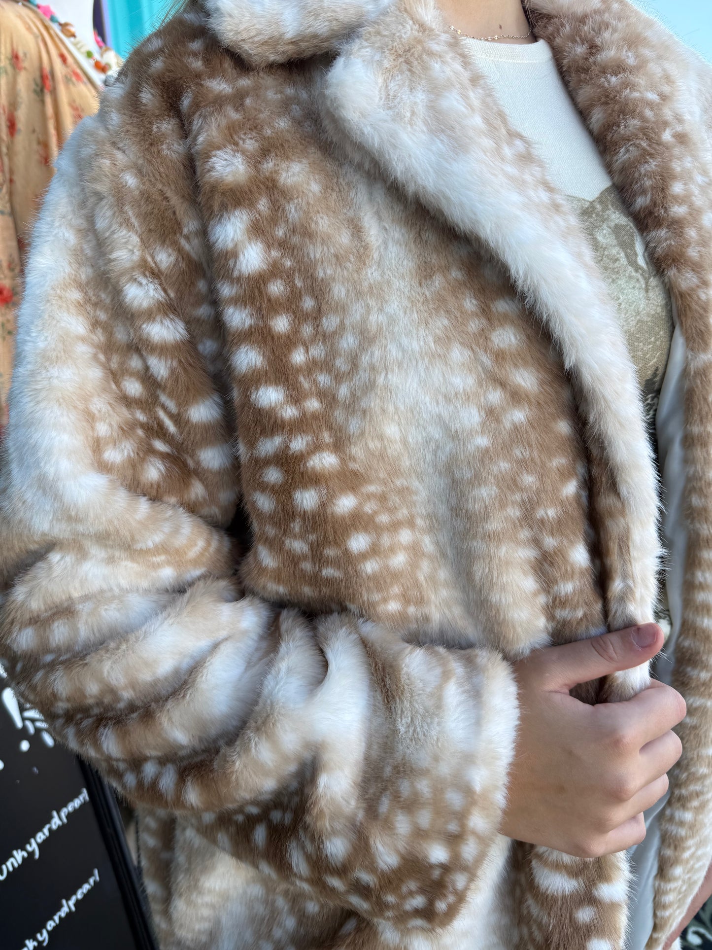 Deer Print Faux Fur Longline Maxi Coat