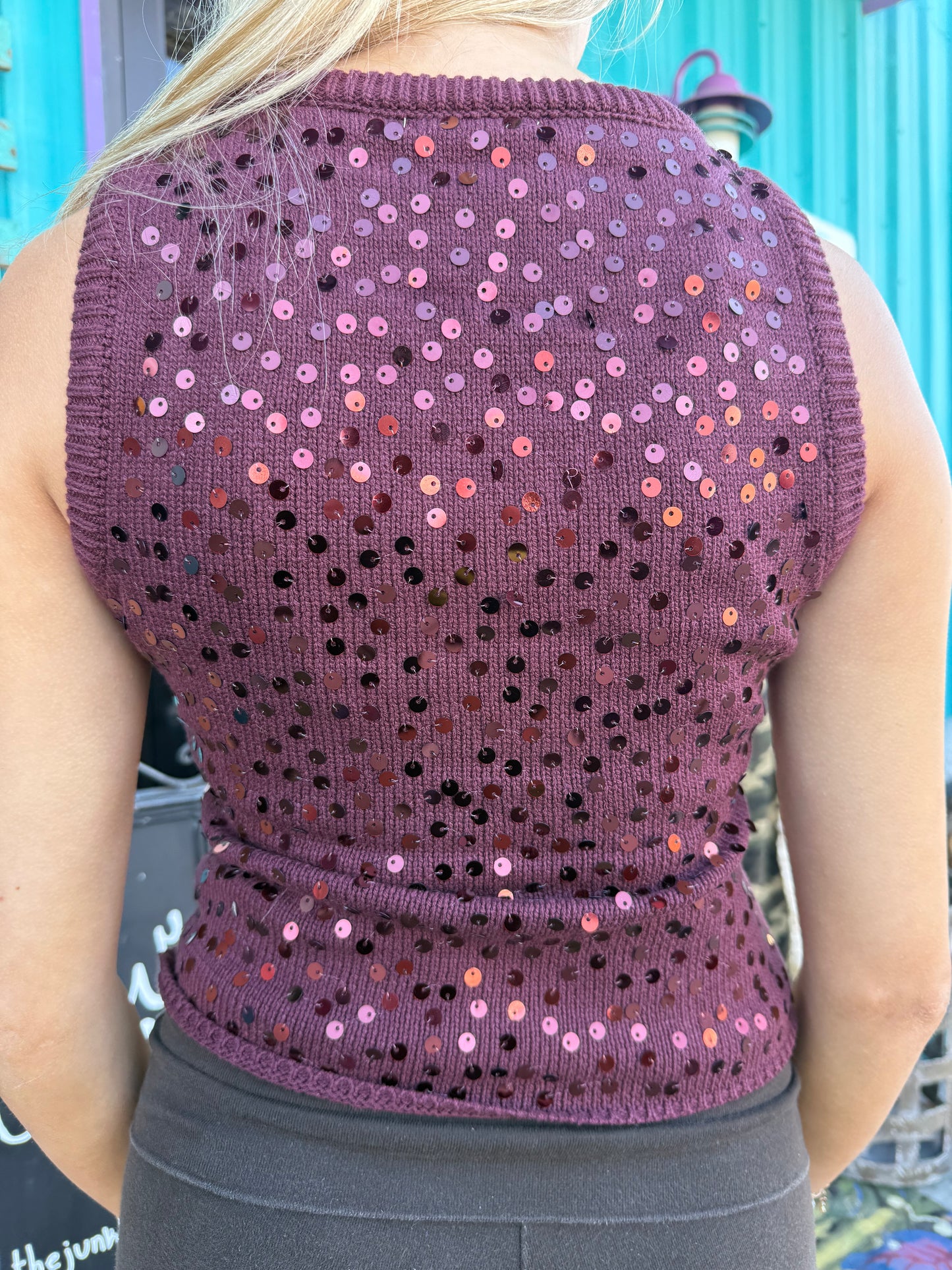 Sleeveless Sequin High Neck Sweater Top
