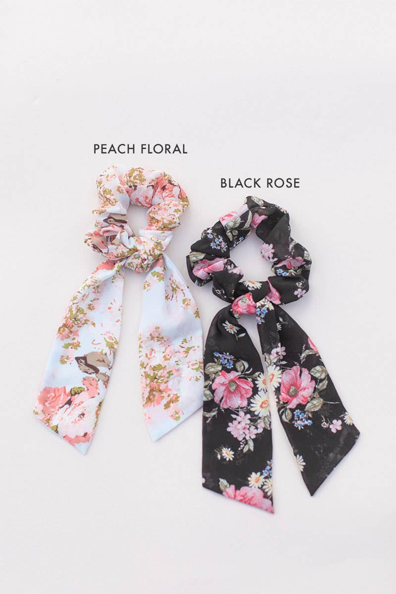 Roses Short Pony Hair Tie: Black Rose