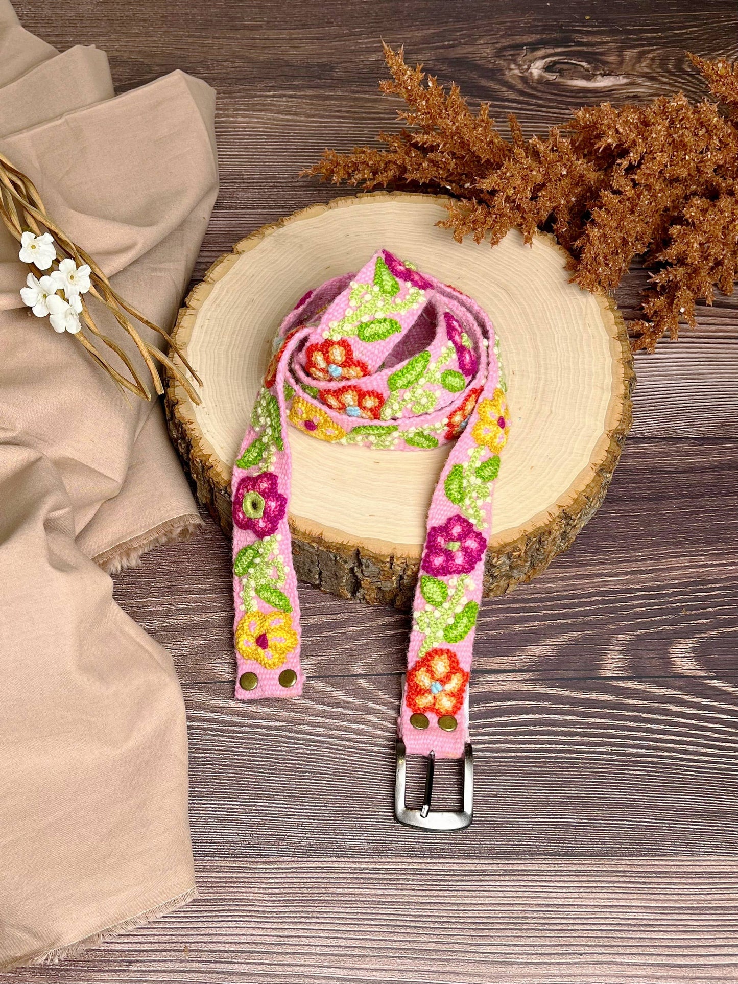 Allegra Skinny Embroidered Wool Belt