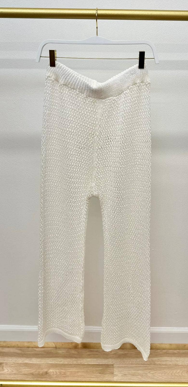 Metallic Gold Netted Crochet Mid Rise Mini Flare Pants