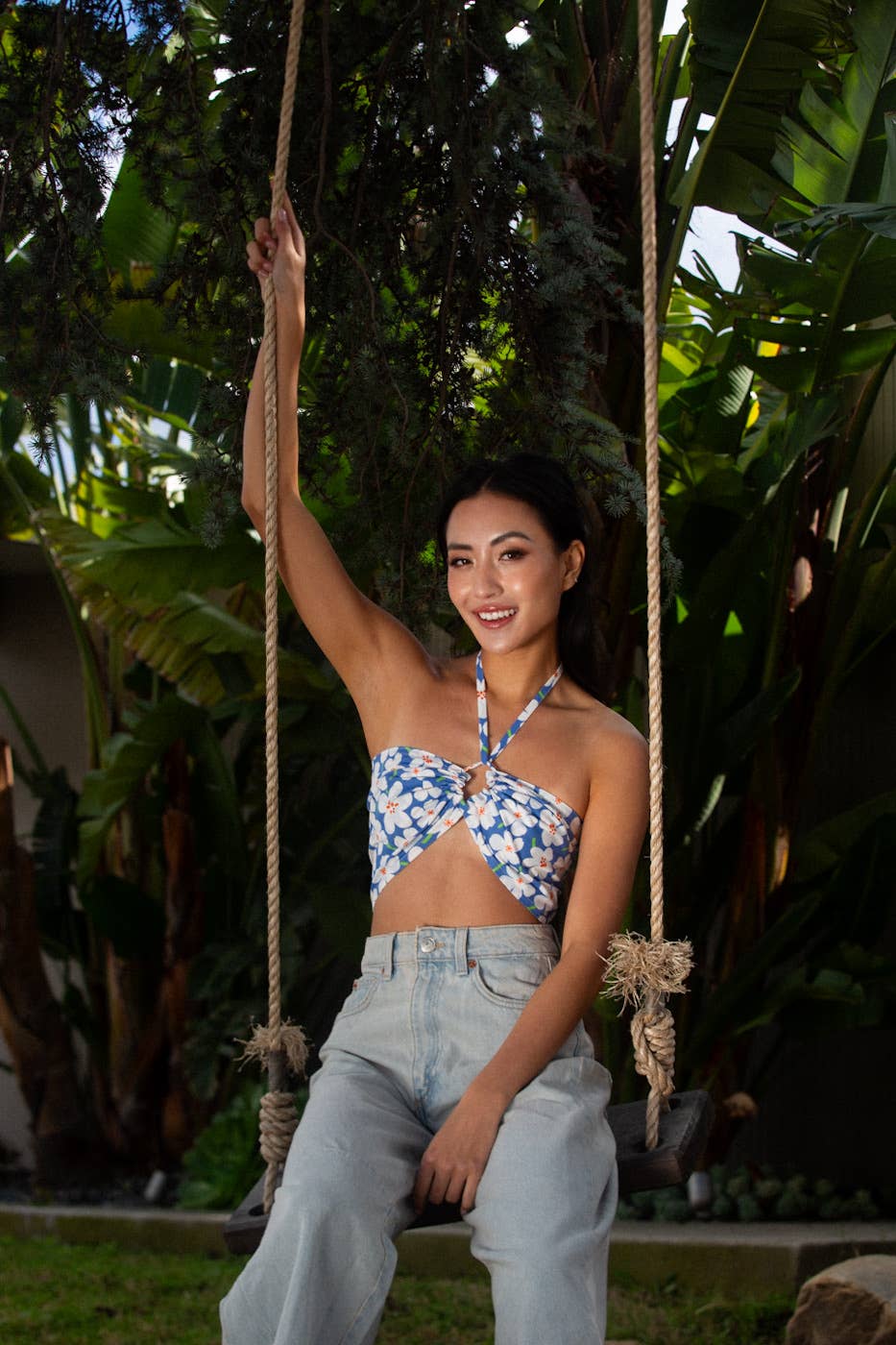 Floral Cotton Crop Top: Blue Blooms