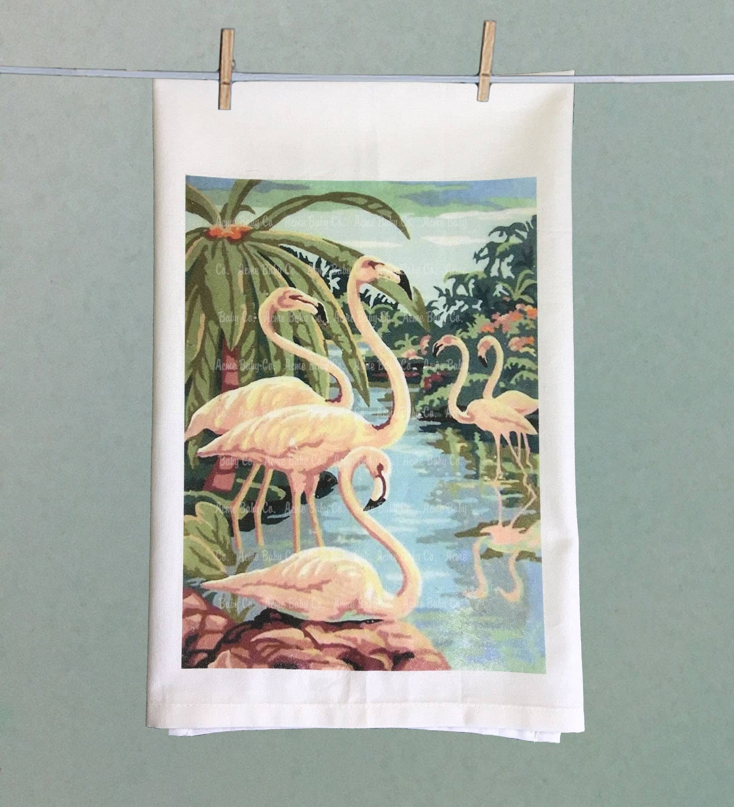 Pink Flamingos Organic Retro Kitchen Towel