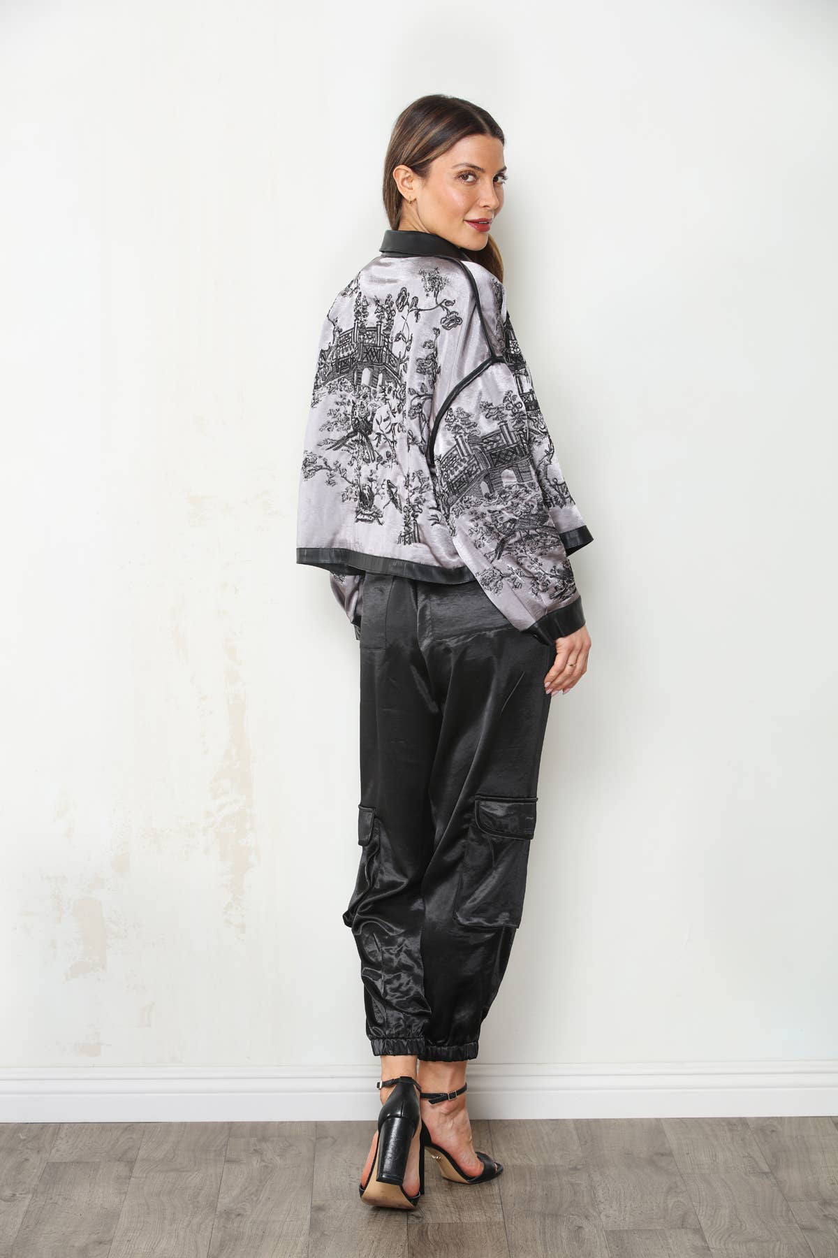 PRE ORDER SHIPS NOVEMBER 10 Embroidered Chinoiserie Crop Satin Jacket
