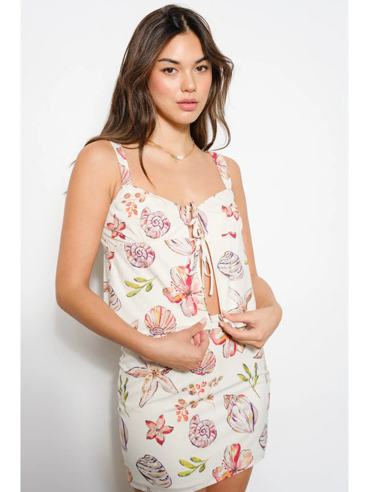 Tropical Seashell Mini Skirt and Camisole Top