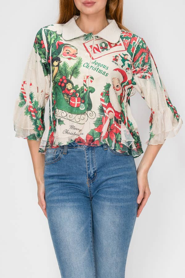 Cropped Button-Up Ruffle Detailed Jacket