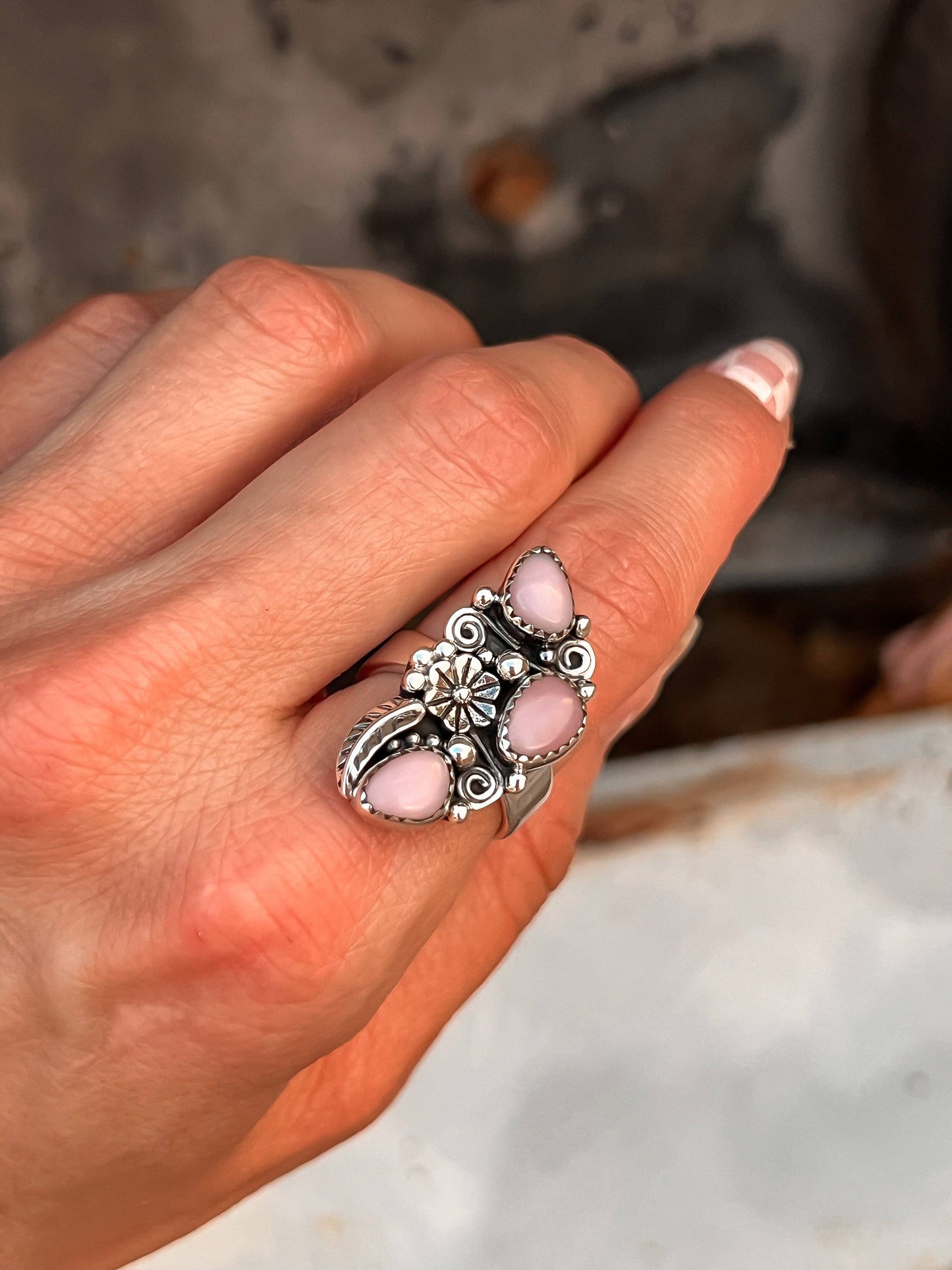 The Henley Triple Stone Flower Ring -