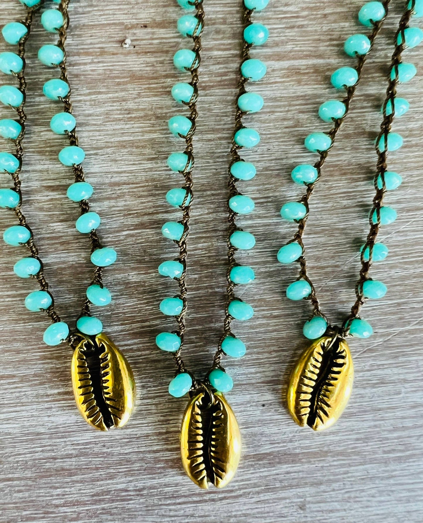 Earthen Beauty Beach Necklace With Golden Cowrie Shell Charm