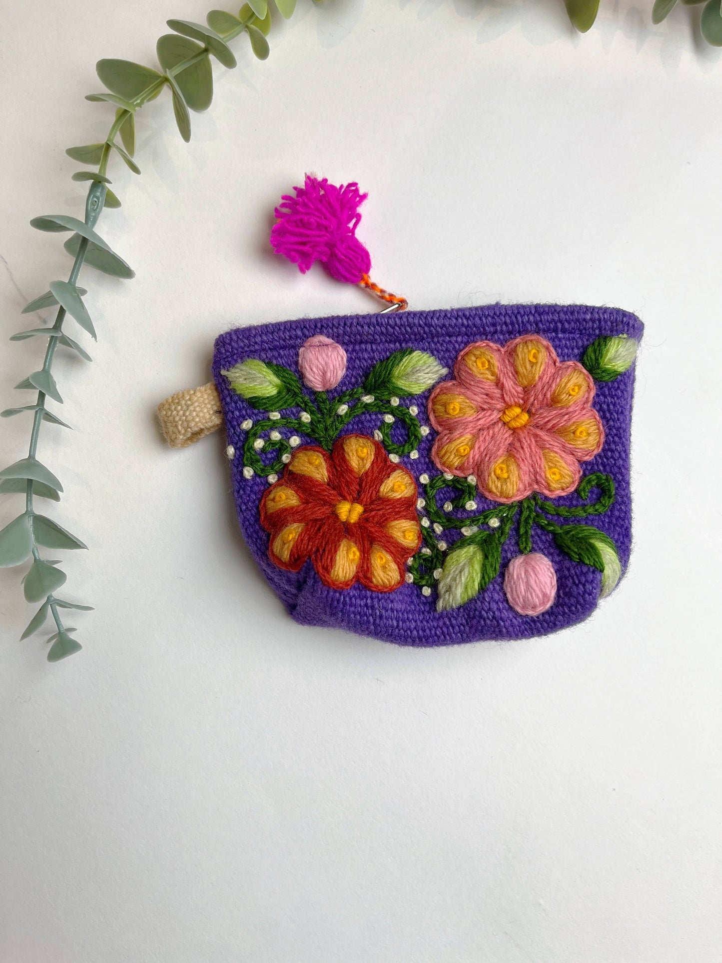 Hand Embroidered Small Floral Pouch