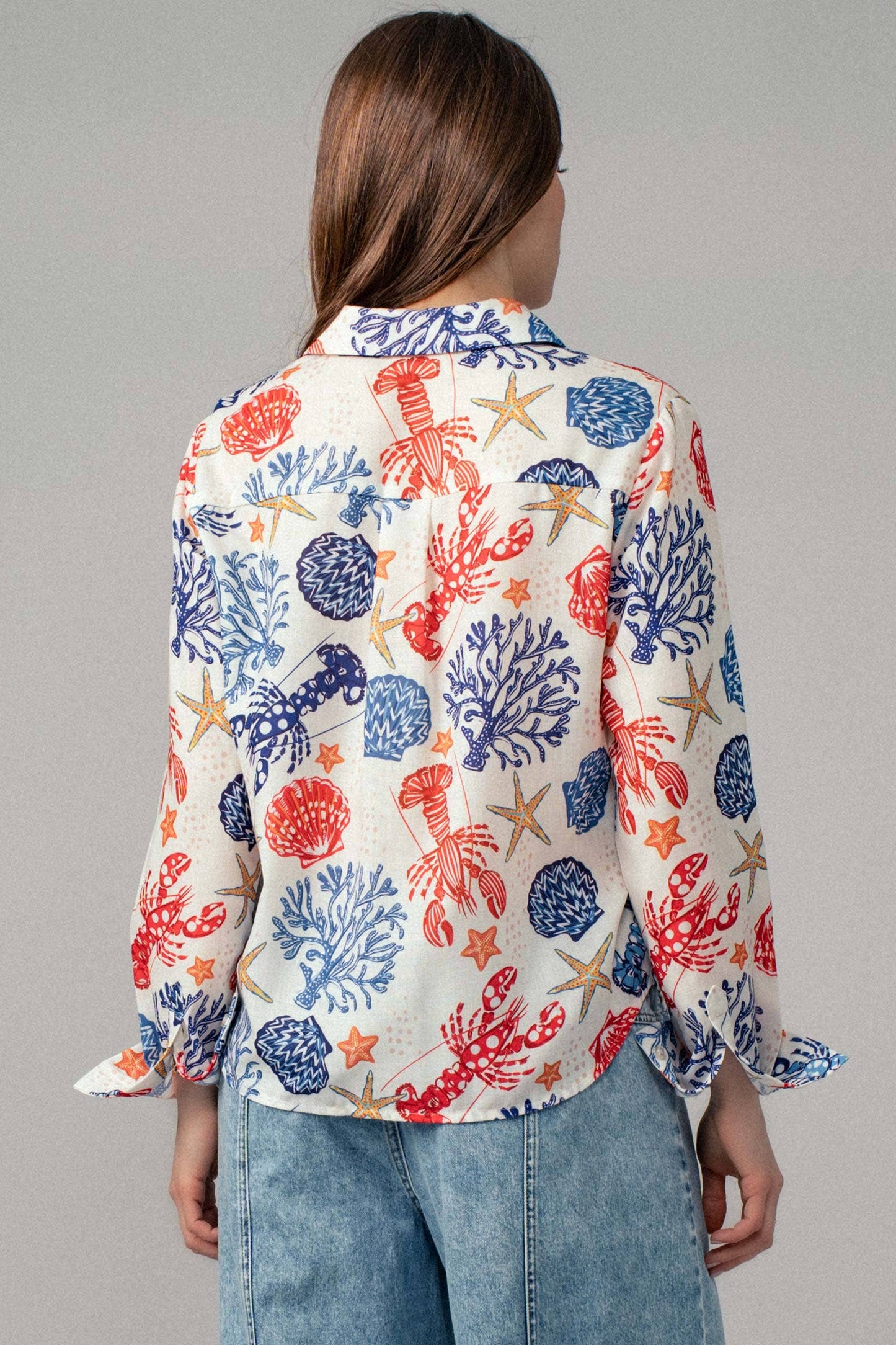 Ocean Shell & Lobster Print Relaxed Summer Shirt
