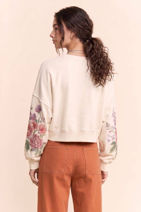 Vintage Botanical Floral Cropped Sweatshirt