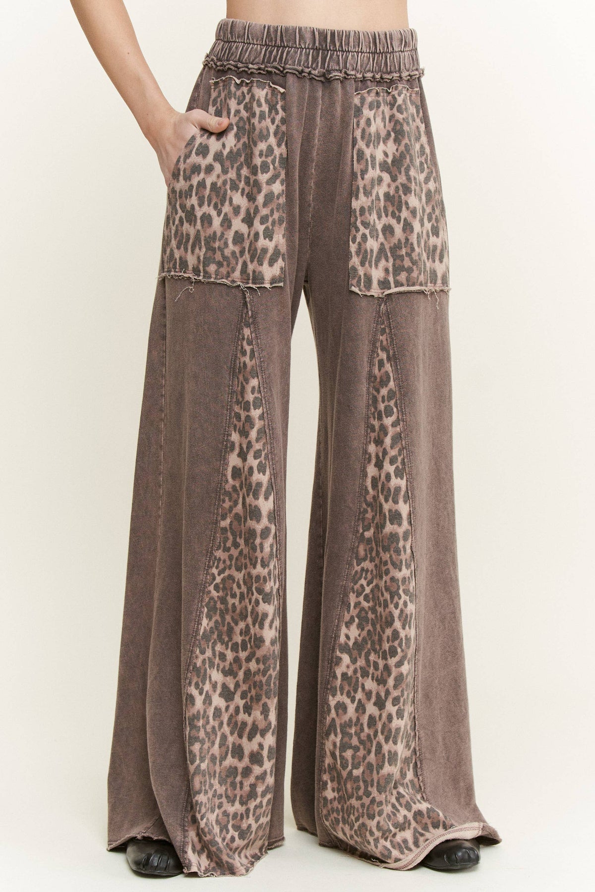 Mineral Washed Leopard Print Flare Pants