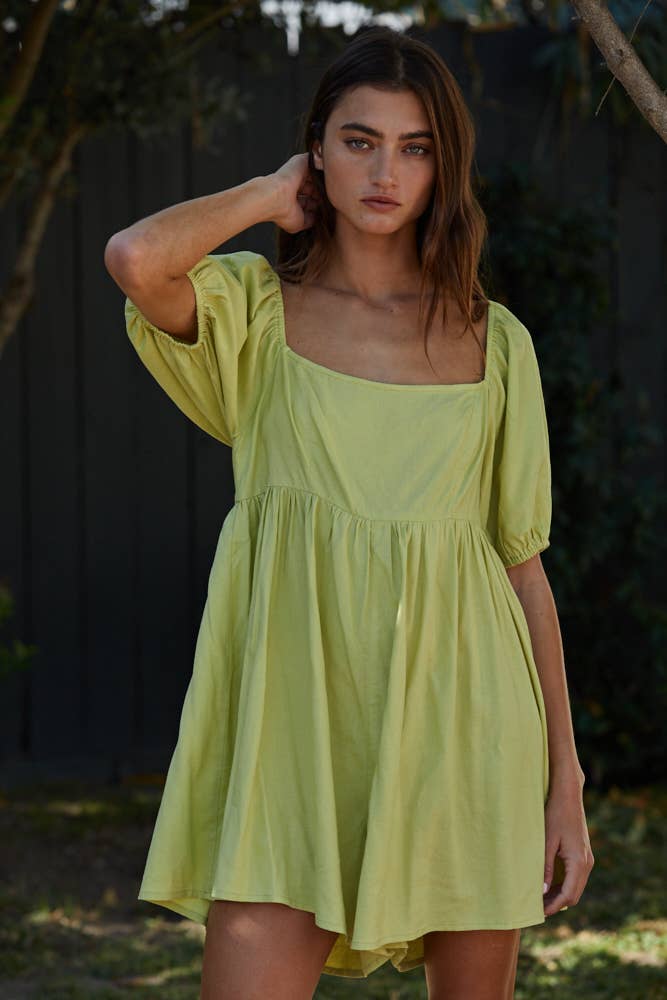 Lime Green Round Neck Short Sleeve Wide Leg Romper