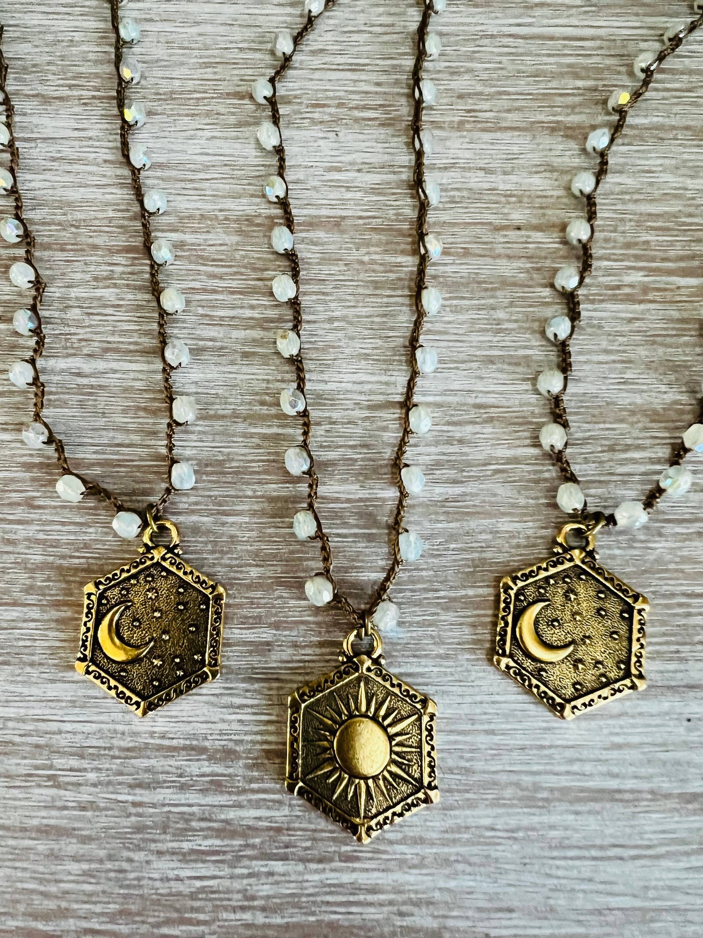 Reversible Sun And Moon Necklace With Crocheted Crystals
