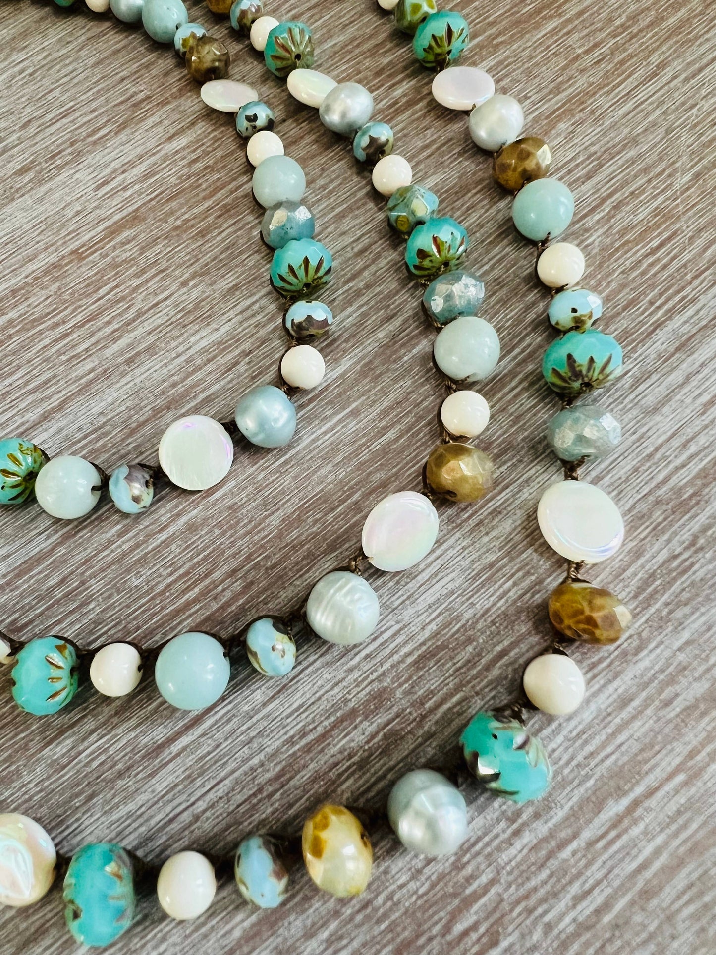 Beach Walk Necklace With Freshwater Pearls, Semi Precious