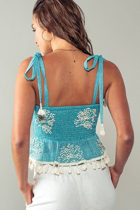 Mint and Ivory Flair Fringe Hem Tank Top