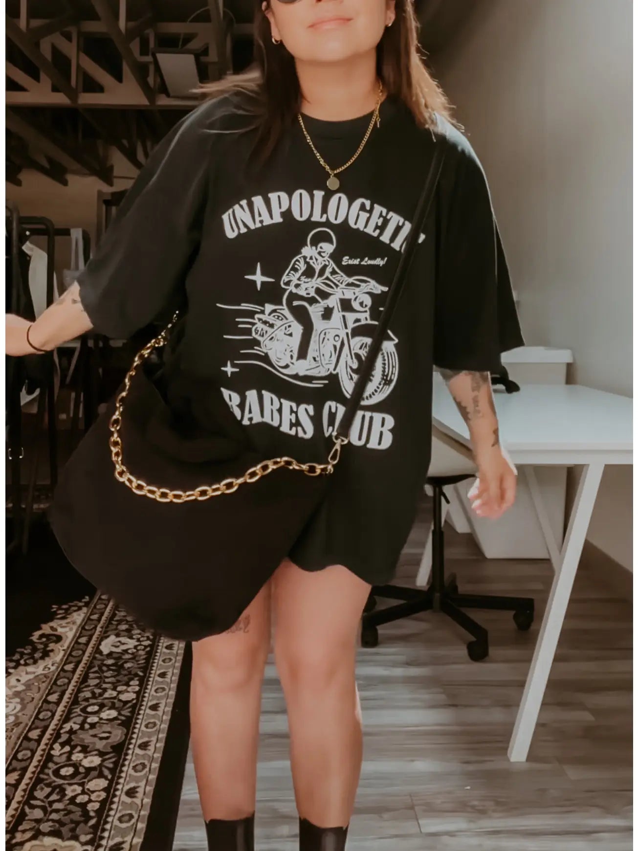 Unapologetic Babes Club Oversized Graphic Tee - Black