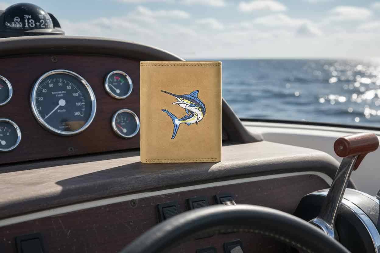 Marlin Men's Embroidered Leather Wallet.