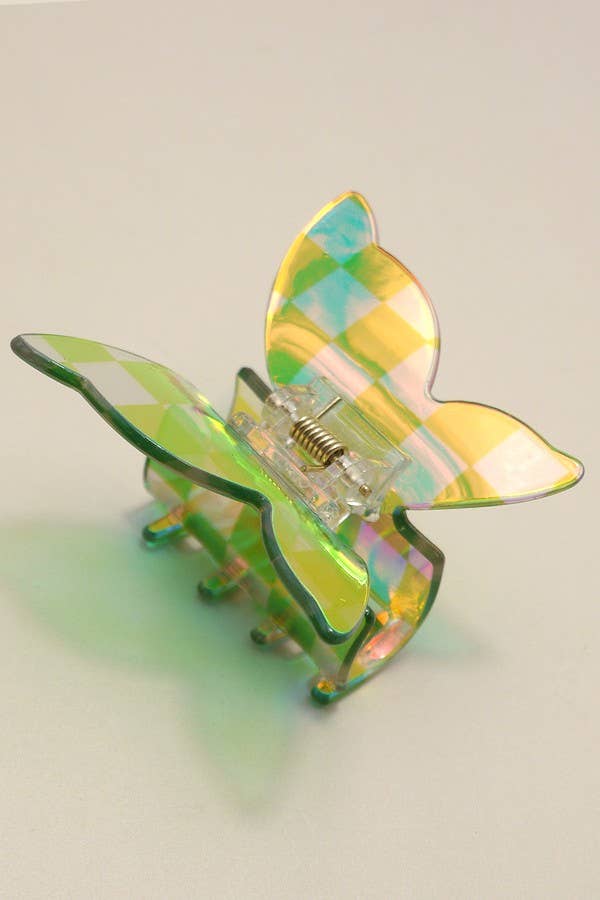 CHECKER BUTTERFLY HOLOGREAPHIC HAIR CLAW CLIPS