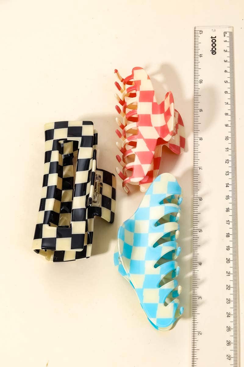 Three Piece Checkered Hair Clips Set
