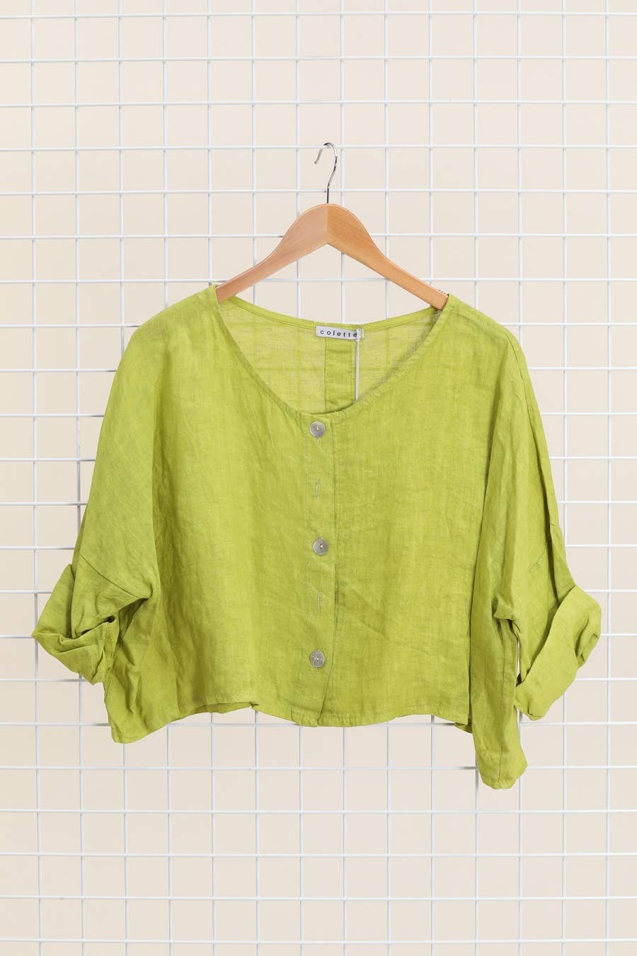 3/4 sleeve linen jacket 100% linen: Vert anis