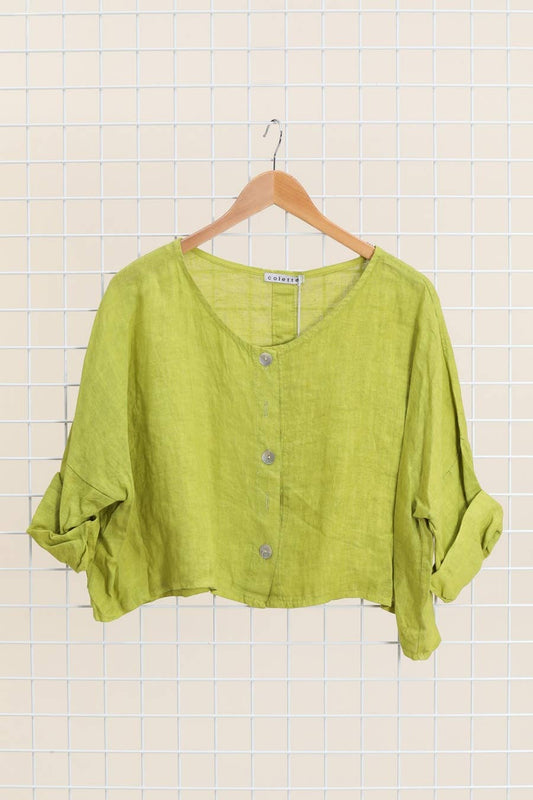 3/4 sleeve linen jacket 100% linen: Vert anis