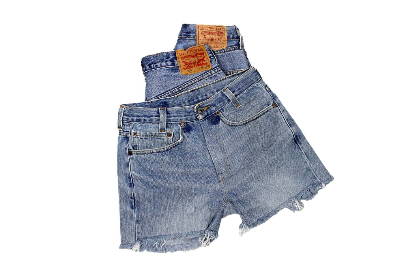 Mid-Rise Upcycled Denim Straight-Cut Shorts