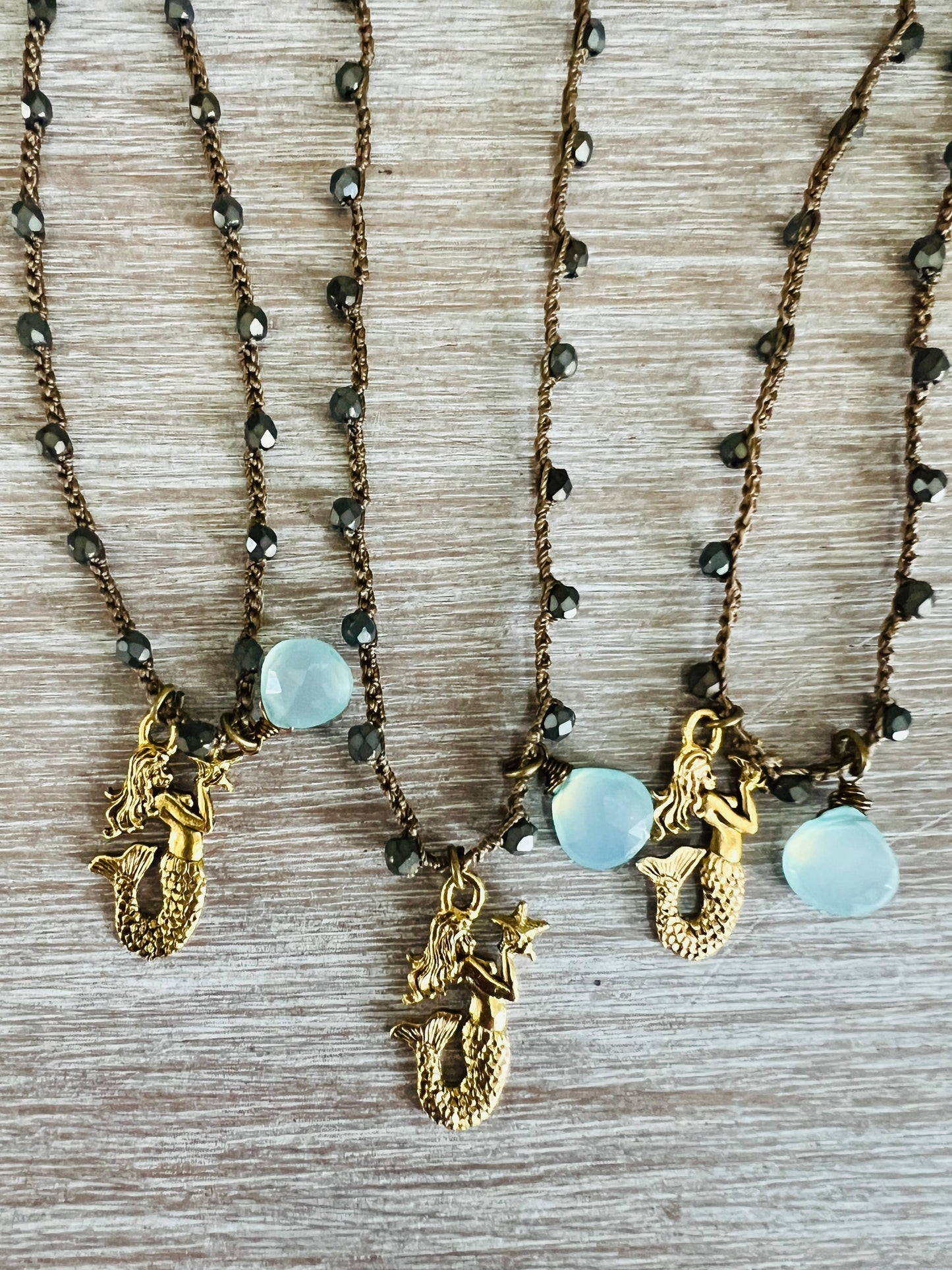Starry Night Mermaid Beach Necklace And Chalcedony Drop