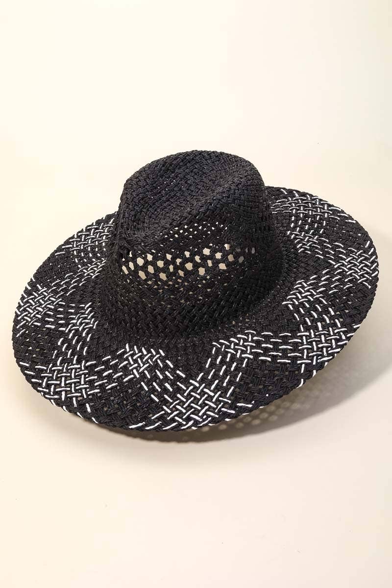 Two Tone Black Brim Woven Sunhat