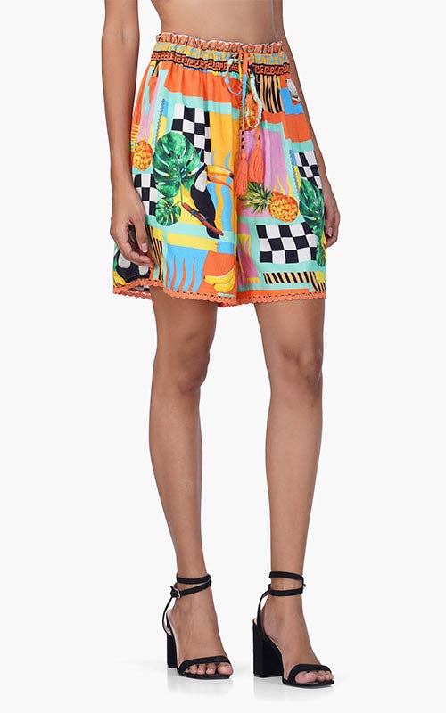 Toucan Tropical Printed Shorts with Tassels