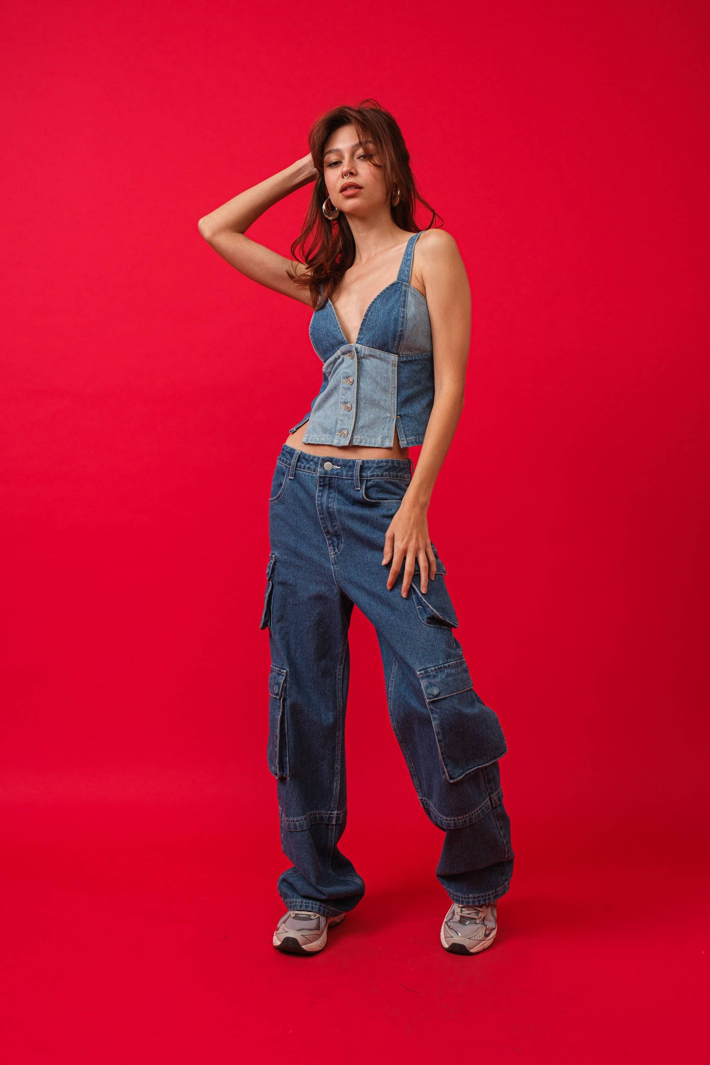 DENIM VEST COLORBLOCK TOP