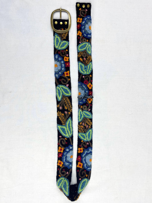 Catalina Wide Embroidered Black Floral Wool Belt