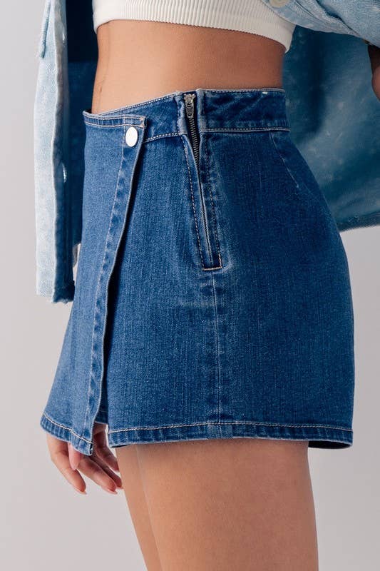 Blue Side Zipper Denim Skort