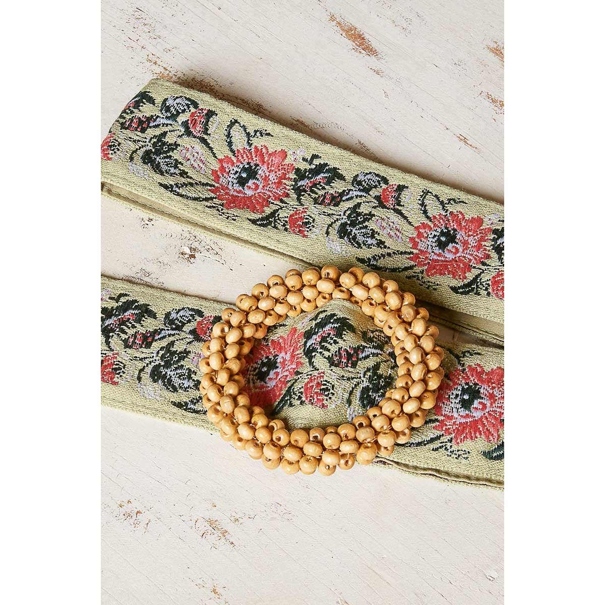 Green and Pink Floral pattern circular buckle belt