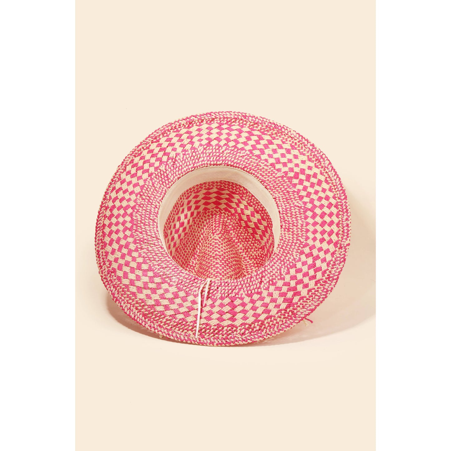 Checkered Straw Weave Sun Hat