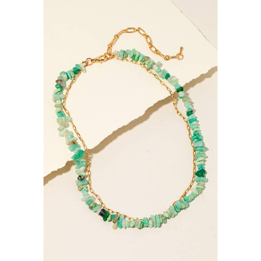 Pebble Stone Beads And Chain Layered Necklace